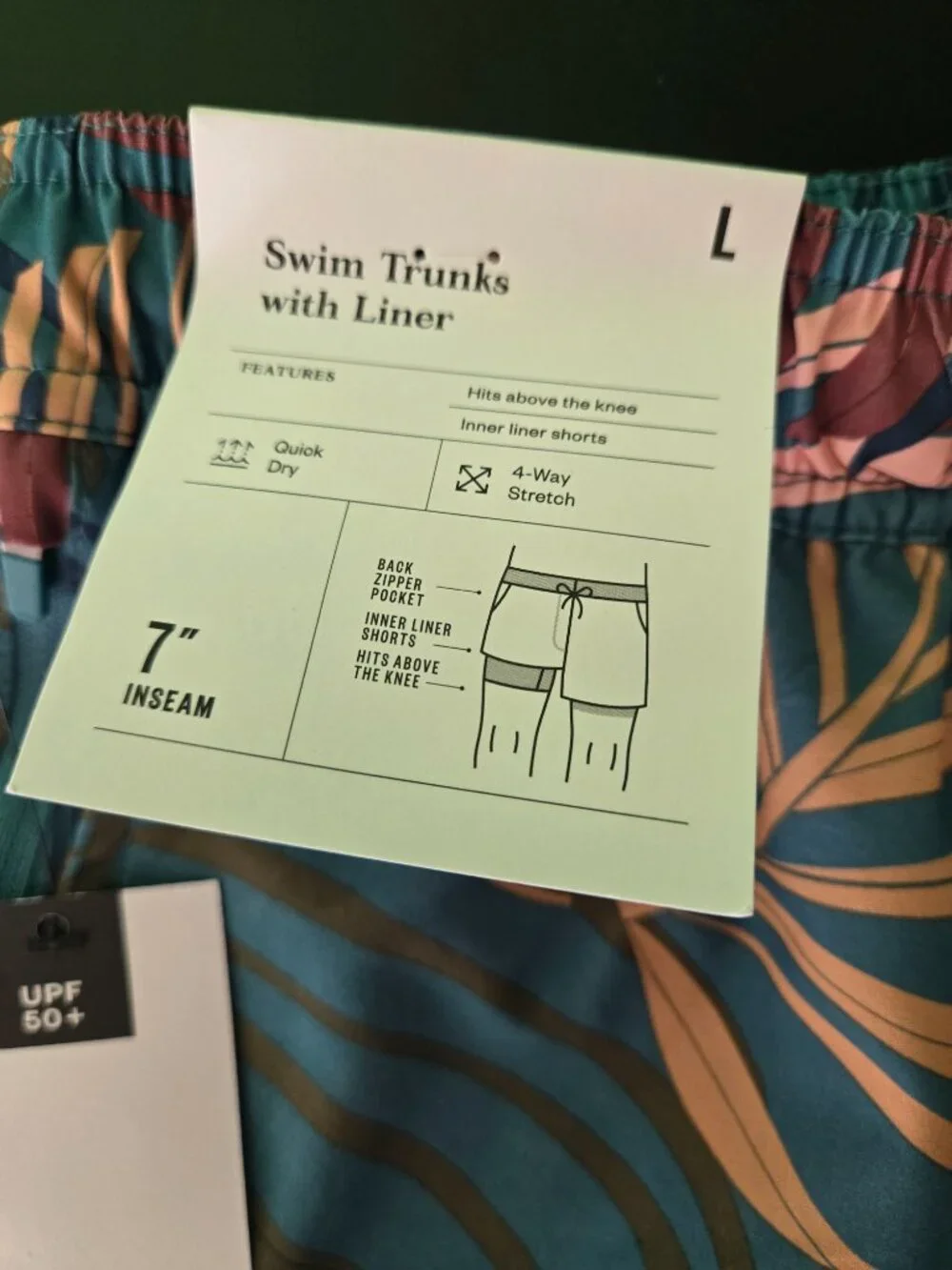 NWT-Goodfellow & Co. Men’s - L Teal Palm Swim Trunks 7